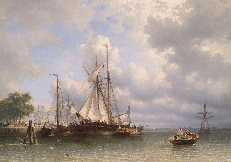 Antonie Waldorp Sailing ships in the harbor Spain oil painting art